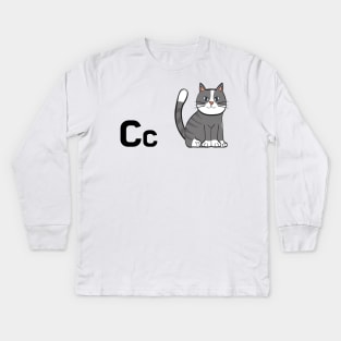 The Letter C for Cat Alphabet uppercase and lowercase C letter Design Kids Long Sleeve T-Shirt